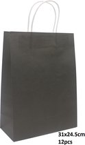 Dielay - Cadeautas - Giftbag Papier - Set van 12 Stuks - 31x24,5 cm - Zwart