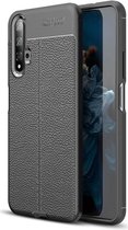 Honor 20 / Huawei Nova 5T Hoesje TPU Met Leren Textuur Zwart