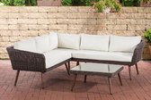 Clp Skara - Hoek loungeset - 5mm rond Polyrattan - bruin gemêleerd - gebroken wit 40 cm (donkerbruin)