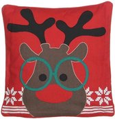 Kerstdecoraties - Kussen Rendier Rood - L40xb40cm