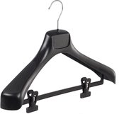 De Kledinghanger Gigant - 40 x Mantel / kostuumhanger kunststof zwart met schouderverbreding en anti-slip knijpers, 43 cm