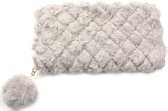 Dielay - Portemonnee Fluffy met Pompon - Ritssluiting - 19x10 cm - Grijs