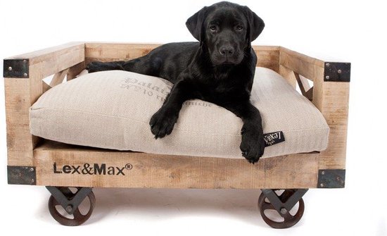 Lex & Max – Hondenbank hout op wielen – Bruin – 90 x 65 cm – Excl. kussen