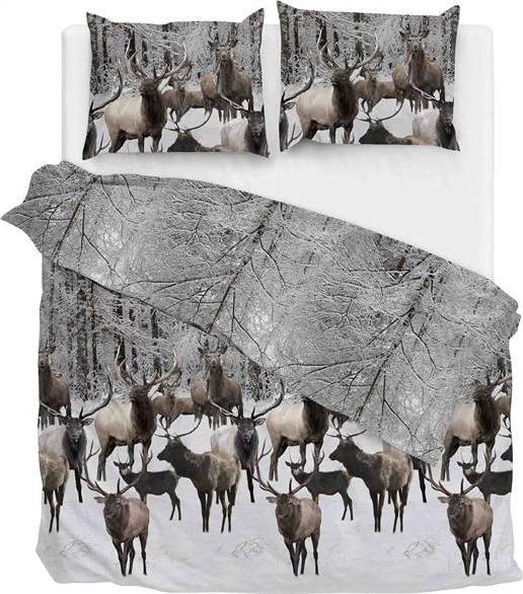 Zo! Home Reindeer - Flanel - Dekbedovertrek - Lits-jumeaux - 260x200/220 cm + 2 kussenslopen 60x70 cm - Grey