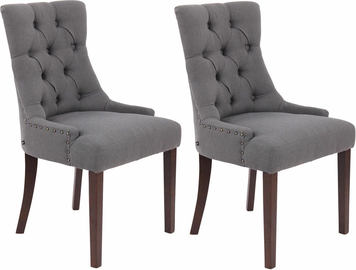 CLP Aberdeen Set van 2 eetkamerstoelen - Zonder armleuning - Hout - Stof - donkergrijs antiek