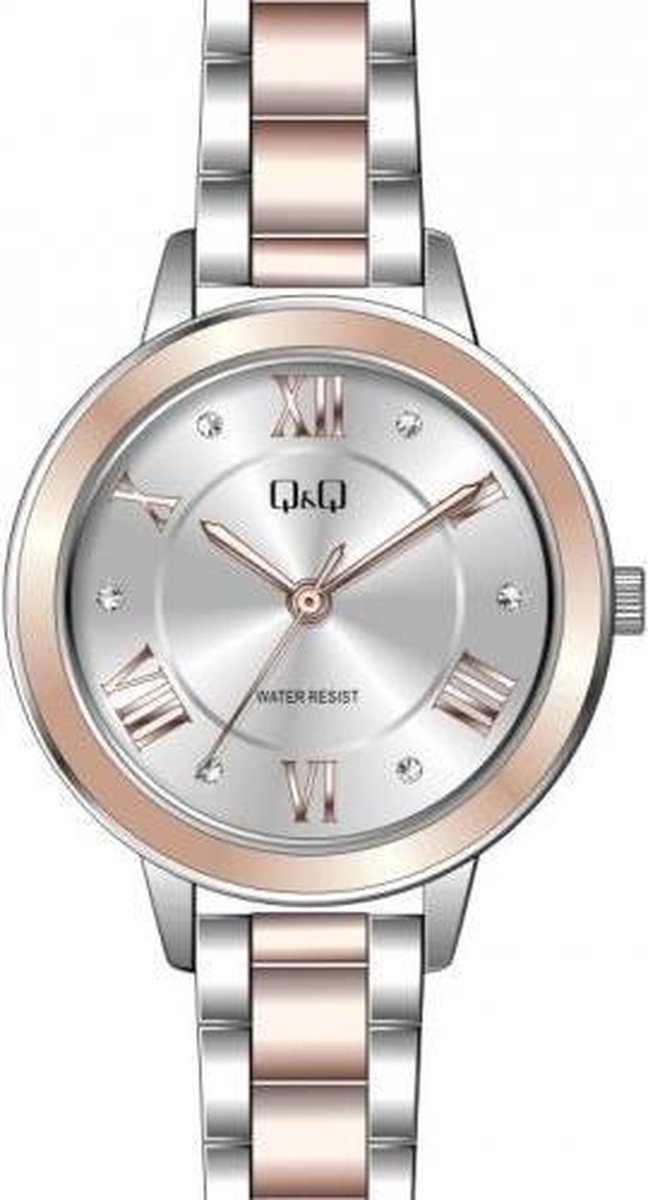 Mooi horloge QQ QB89J407Y rosekleurig-zilverkleurig