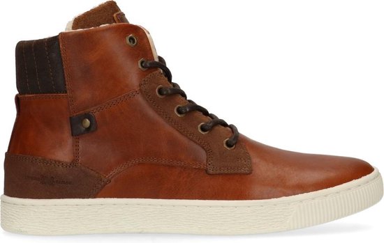 Manfield - Heren - Bruine hoge sneakers met imitatiebont - Maat 42 | bol.com