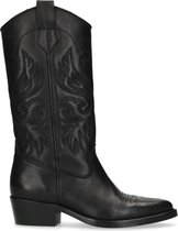 Manfield - Dames - Zwarte leren cowboylaarzen - Maat 38