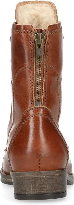 Manfield Dames Cognac veterlaarzen leer met imitatiebont Maat 41 Manfield Dames Cognac veterlaarzen leer met imitatiebont Maat 41