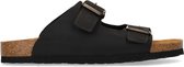 Manfield - Heren - Zwarte leren slippers - Maat 42