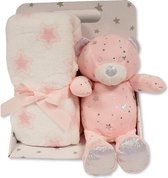 Snuggle Baby Babydeken Met Knuffelbeer Sterren 23 Cm Roze Set 2-delig