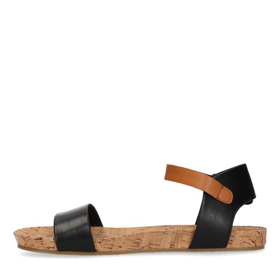 | Sacha Dames Zwarte leren sandalen met cognac | Sacha Dames Zwarte leren sandalen met cognac