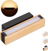 relaxdays wandlamp LED - smal - trapverlichting - voor gang - muurlamp - hout - metaal Zwart, M