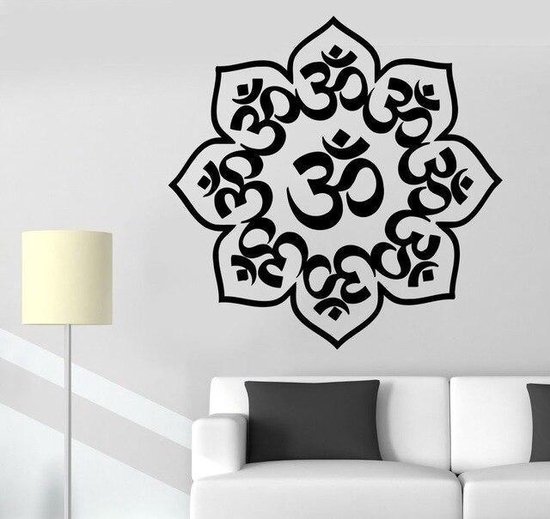 3D Sticker Decoratie Quality Wall Decals Mandala Yoga Ornament Indian Buddha OM Symnol Decal Vinyl Sticker Lotus Flower Home Decoration Murals CW-2 - zwart / Large