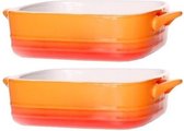 2x Oranje ovenschaal / braadslede - porselein - 16 x 16 cm - 1,5 L - Ovenschalen