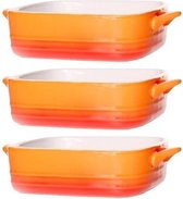 3x Oranje ovenschaal / braadslede - porselein - 16 x 16 cm - 1,5 L - Ovenschalen