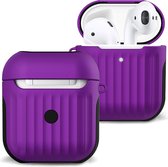 Case Geschikt voor AirPods Hoesje Hoes Hard Cover Ribbels - Hoesje Geschikt voor Apple Airpods 1/2 Case Met Ribbels - Paars
