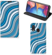 Geschikt voor Samsung Galaxy A20e Hoesje met Magneet Waves Blue