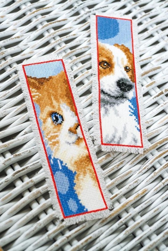 Kit Point De Croix 2 Marque-pages De Chien Et Chat Pour Broderie Vervaco Pn 0162195