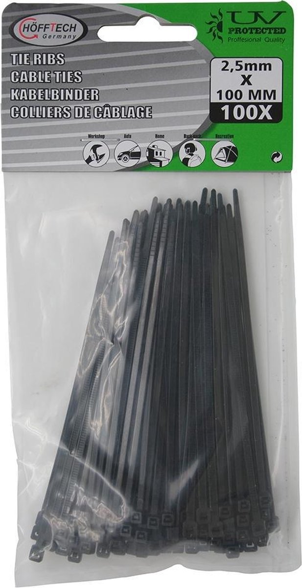 H fftech - Kabelbinder - Tie ribs - Tie Wraps - Zwart - 2,5x100mm - 100 stuks