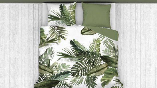 Snoozing Palm Leaves - Dekbedovertrek - Tweepersoons - 200x200/220 cm + 2 kussenslopen 60x70 cm - Groen van Snoozing — afbeelding 4