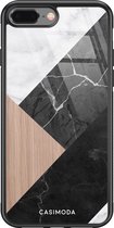 iPhone 8 Plus/7 Plus hoesje glass - Marmer grijs wood | Apple iPhone 8 Plus case | Hardcase backcover zwart