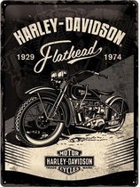 Harley Davidson Flathead 1929-1974 Metalen wandbord in reliëf 30 x 40 cm