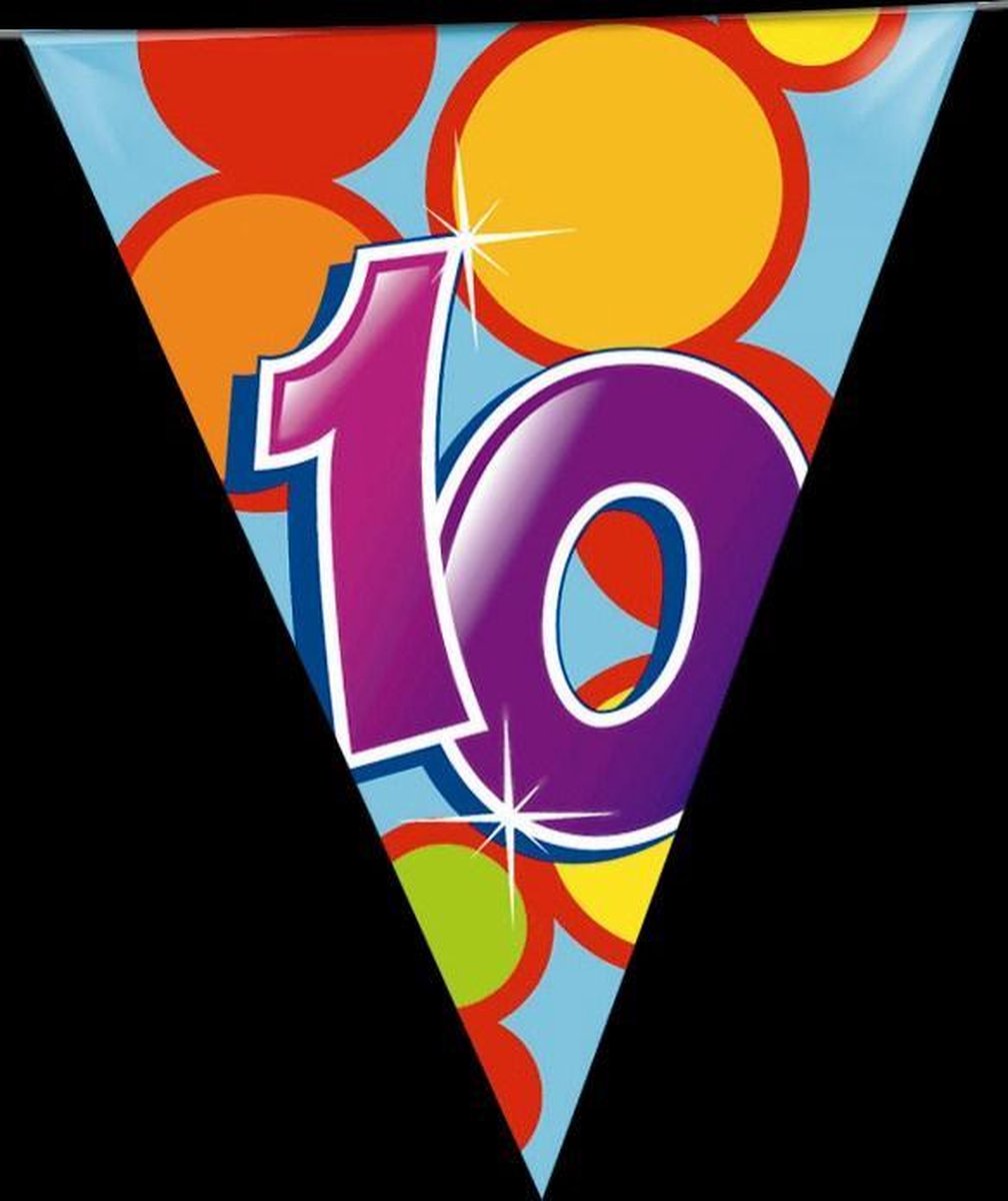 Haza Vlaggetjes met 10 jaar opdruk - leeftijd verjaardag - versiering - kunststof - 10 meter - vlaggenlijn — cadeau in Cadeau-ideeën - foto 4