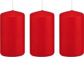 3x Rode cilinderkaarsen/stompkaarsen 5 x 10 cm 23 branduren - Geurloze kaarsen - Woondecoraties