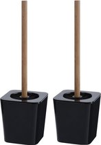 2x Bamboe houten met kunststof toiletborstel houders 34 cm - Toiletborstelhouders/wc-borstelhouders voor toilet - Schoonmaakproducten