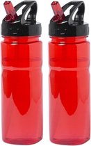 2x Rode drinkfles/waterfles met schroefdop 650 ml - Sportfles - BPA-vrij
