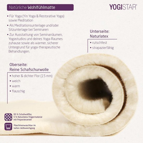 Yogistar Yogamat natuur (scheerwol) kids 75 cm x 165 cm van YOGISTAR — afbeelding 3