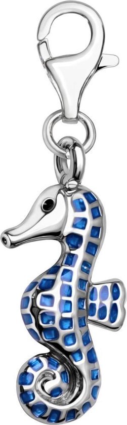 Quiges - Charm Bedel Verzilverd Hanger 3D Zeepaardje met Emaille Blauw - Verzilverd - karabijnslot - geschikt - voor - Zinzi, Thomas – Sabo - Ti Sento - Bedelarmband - QHC137