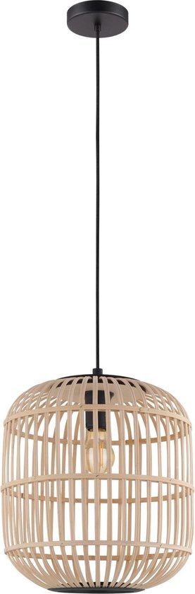 EGLO Bordesley Lampe à suspension - 1 lumière - Ø35cm. - E27 - Zwart/ rotin