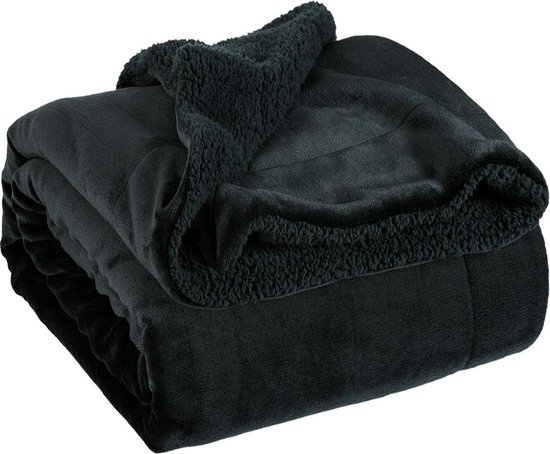Negen Oven eenzaam Zwart Sherpa deken, pluizige knuffeldeken/woondeken, super zachte fleece...  | bol.com