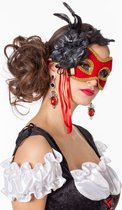 Wilbers - Venetiaans oogmasker - met goudband en bloem - rood