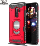 Samsung Galaxy S9 Plus Luxe Armor Case met Pashouder - Rood - van Bixb