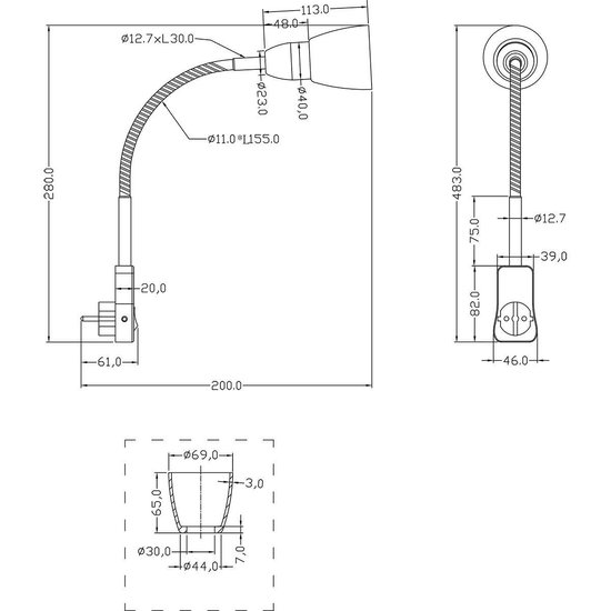 Stopcontact Lamp met Schakelaar - Trion - Rond - Mat Chroom - Aluminium - E14 - Stekkerlamp - Stekkerspot - BES LED