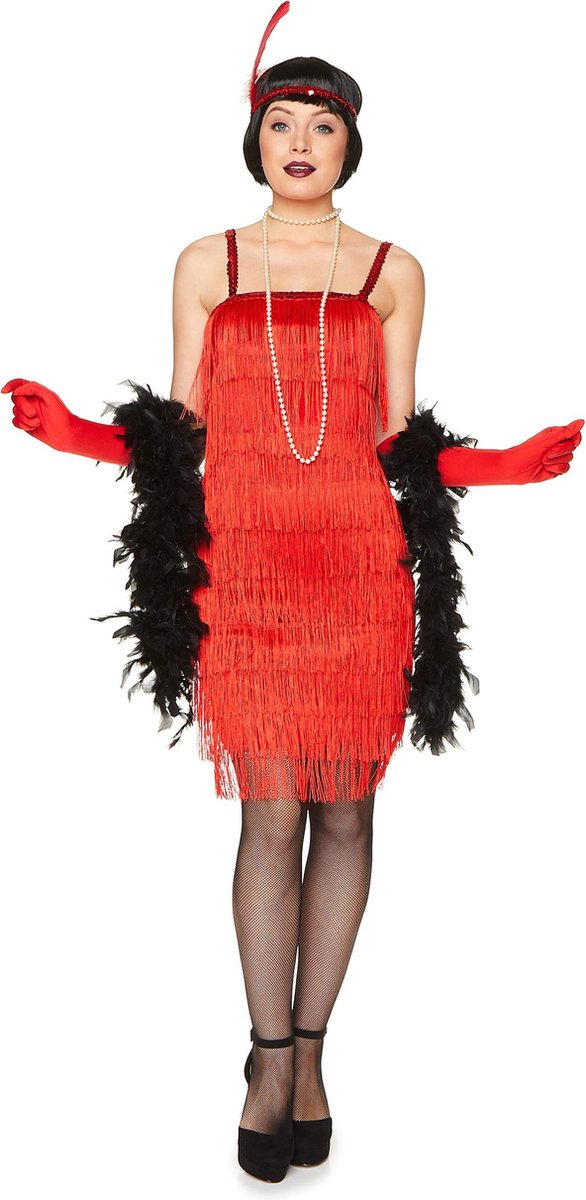 Karnival Costumes Charleston Flapper Kostuum Jaren 20 Danseres Carnavalskleding Dames Carnaval - Polyester - Rood - Maat S - 3-Delig Jurk/Handschoenen/Hoofdband