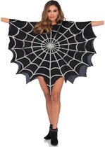Leg Avenue - Heks & Spider Lady & Voodoo & Duistere Religie Kostuum - Zwarte Spinnenweb Poncho Met Glitters Vrouw - Zwart - One Size - Halloween - Verkleedkleding