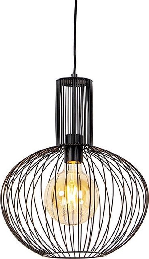 QAZQA wire - Design Hanglamp - 1 lichts - Ø 35 cm - Zwart - Woonkamer | Slaapkamer | Keuken