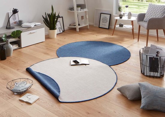 Rond vloerkleed binnen & buiten Miami - blauw/crème 200 cm rond