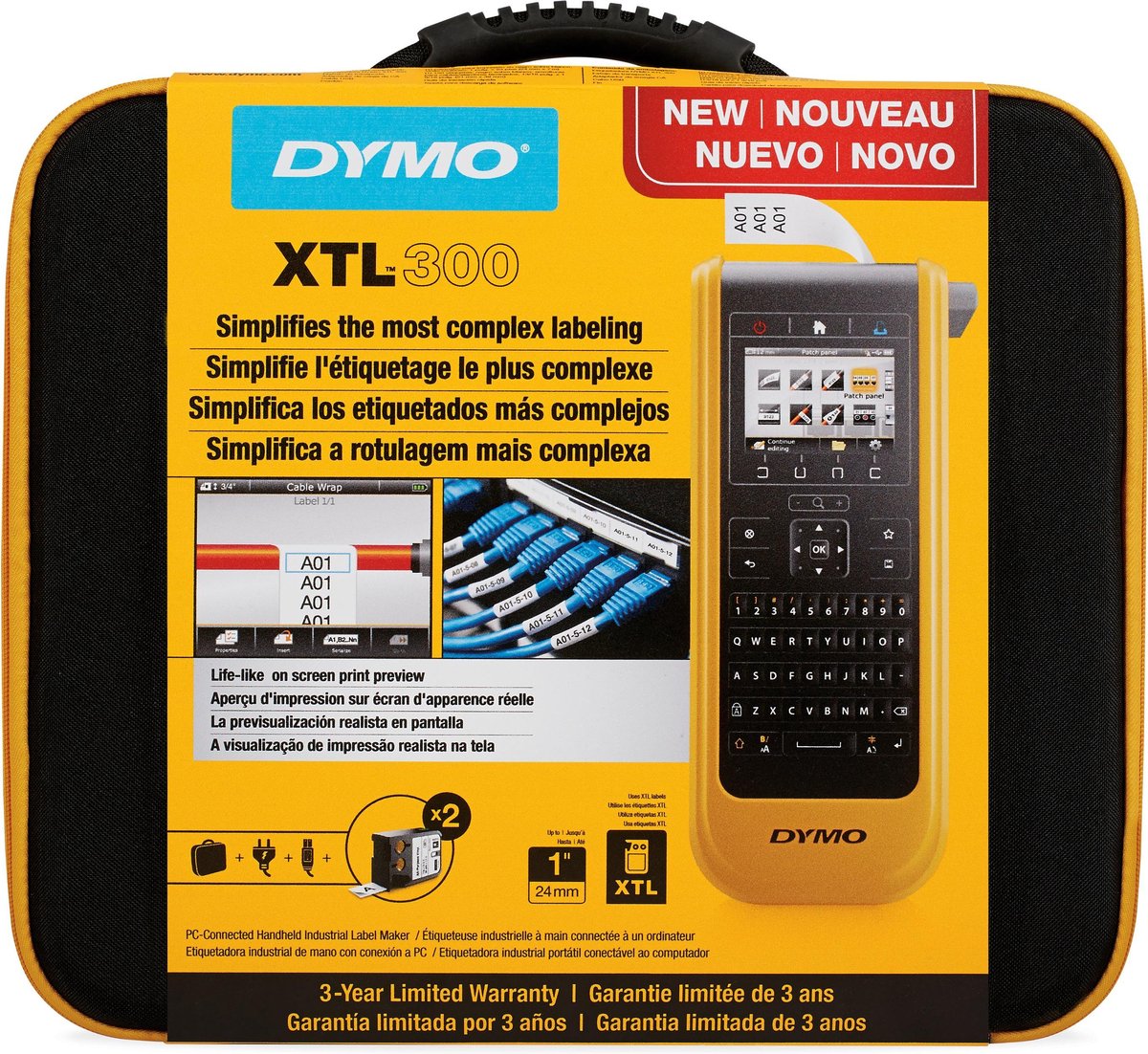 Kit de base avec étiqueteuse Dymo LabelManager 160, Étiqueteuse portable, avec 3 rouleaux de ruban pour étiquettes Dymo D1, Clavier AZERTY