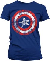 Captain America - Shield distressed dames T-shirt marine blauw - Superhelden comics merchandise - XL - Hybris