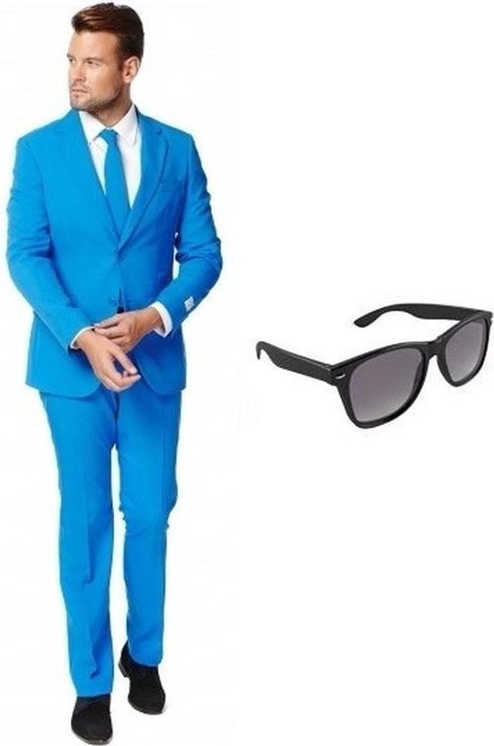 Blauw heren kostuum / pak - maat 56 (3XL) met gratis zonnebril | bol.com