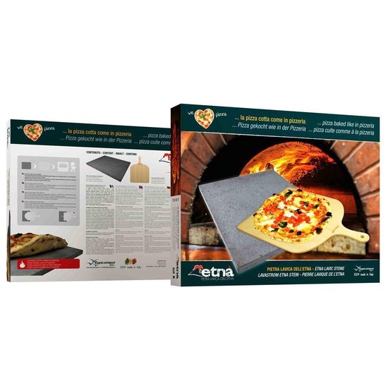 ETNA Pizza set - Grote pizzasteen & pizzaschep - 30 cm x 38 cm - Echt Italiaanse pizzasteen - Broodbaksteen - BBQ pizzasteen - Gemaakt van Lavasteen uit de Etna - non-stick - Eppicotispai