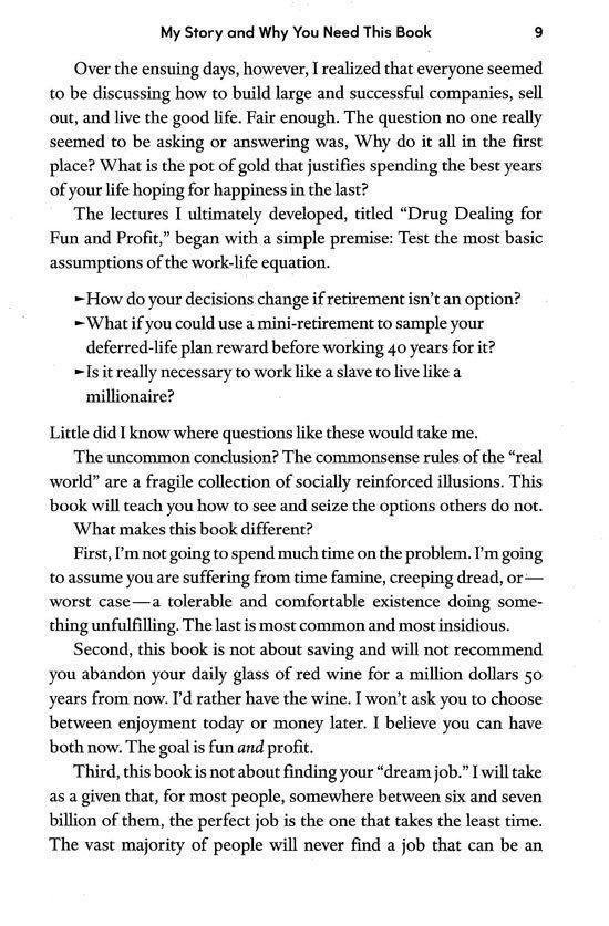 Pagina 9 van 'My Story and Why You Need This Book', met tekst over werk, levensstijl en droombanen.