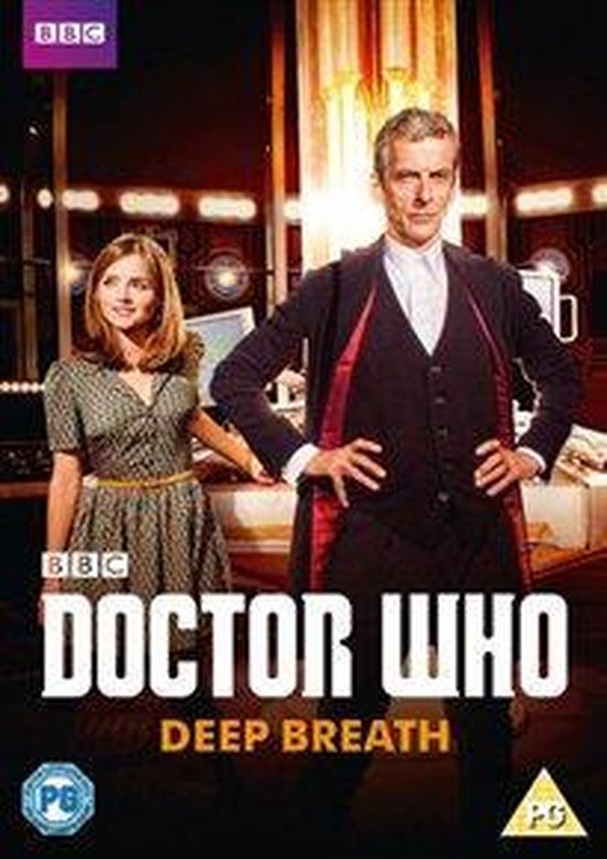 Doctor Who: Deep Breath dvd-hoes met Peter Capaldi en Jenna Coleman, beide met hun armen gekruist.