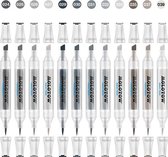 Molotow Aqua Twin Markers, complete grijstinten set - 12 kleuren - Aquarel Inkt Markers