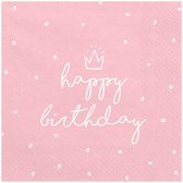 Partydeco - Servetten Happy Birthday Roze / Wit 20 stuks